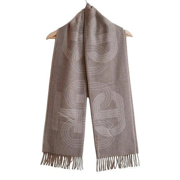 HERMES Gray Beige Cashmere Scarf 482-090225 - Picture 1 of 5